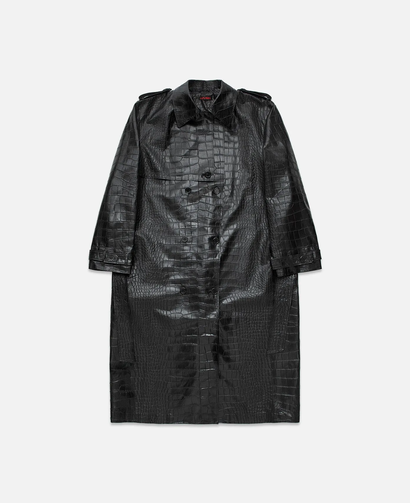 Black Faux Croco Leather Trench