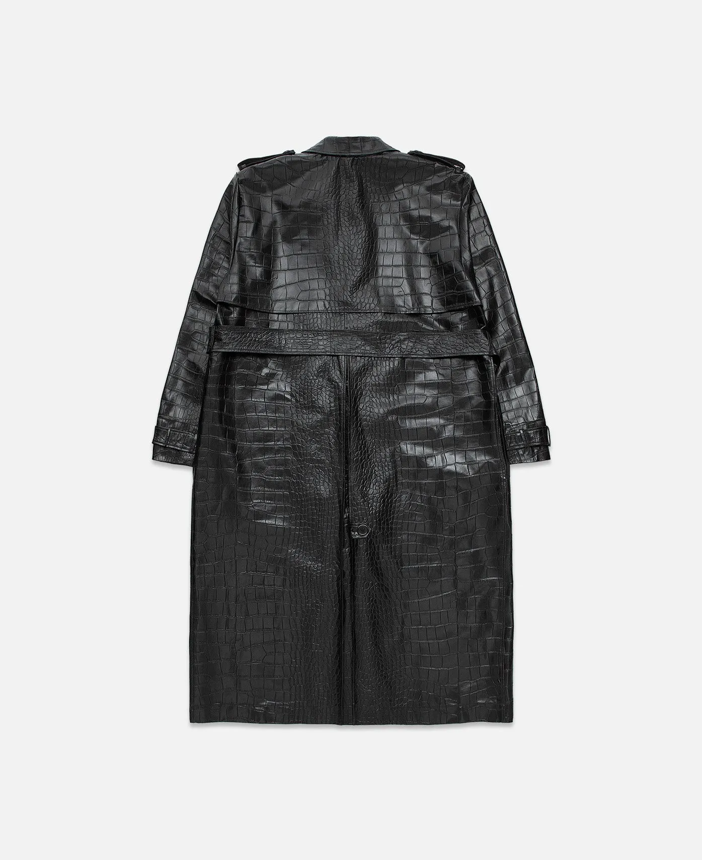 Black Faux Croco Leather Trench