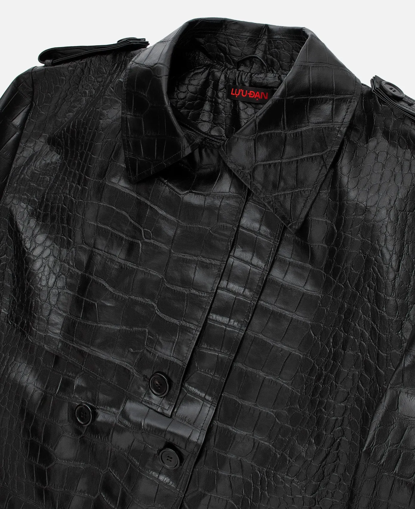 Black Faux Croco Leather Trench