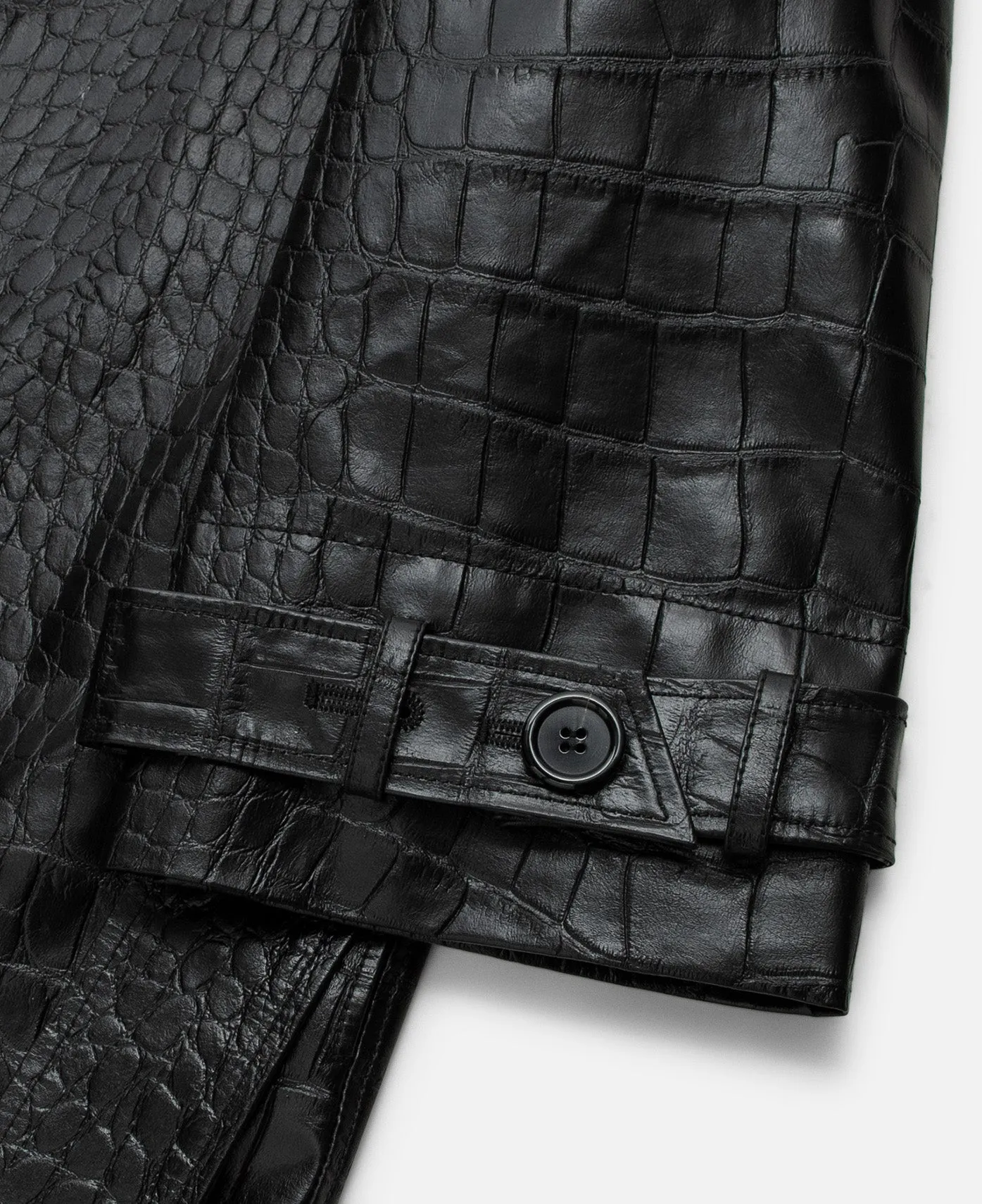 Black Faux Croco Leather Trench