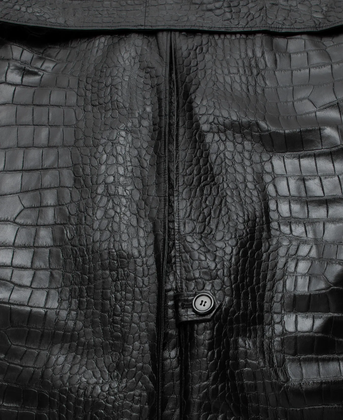 Black Faux Croco Leather Trench