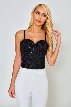 Black Sequin Corset Top