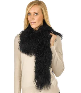 Black Mongolian Lamb Fur Scarf at FurHatWorld.com