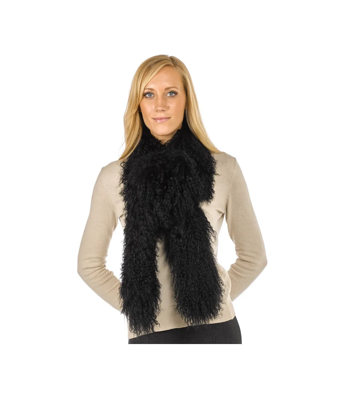 Black Mongolian Lamb Fur Scarf at FurHatWorld.com