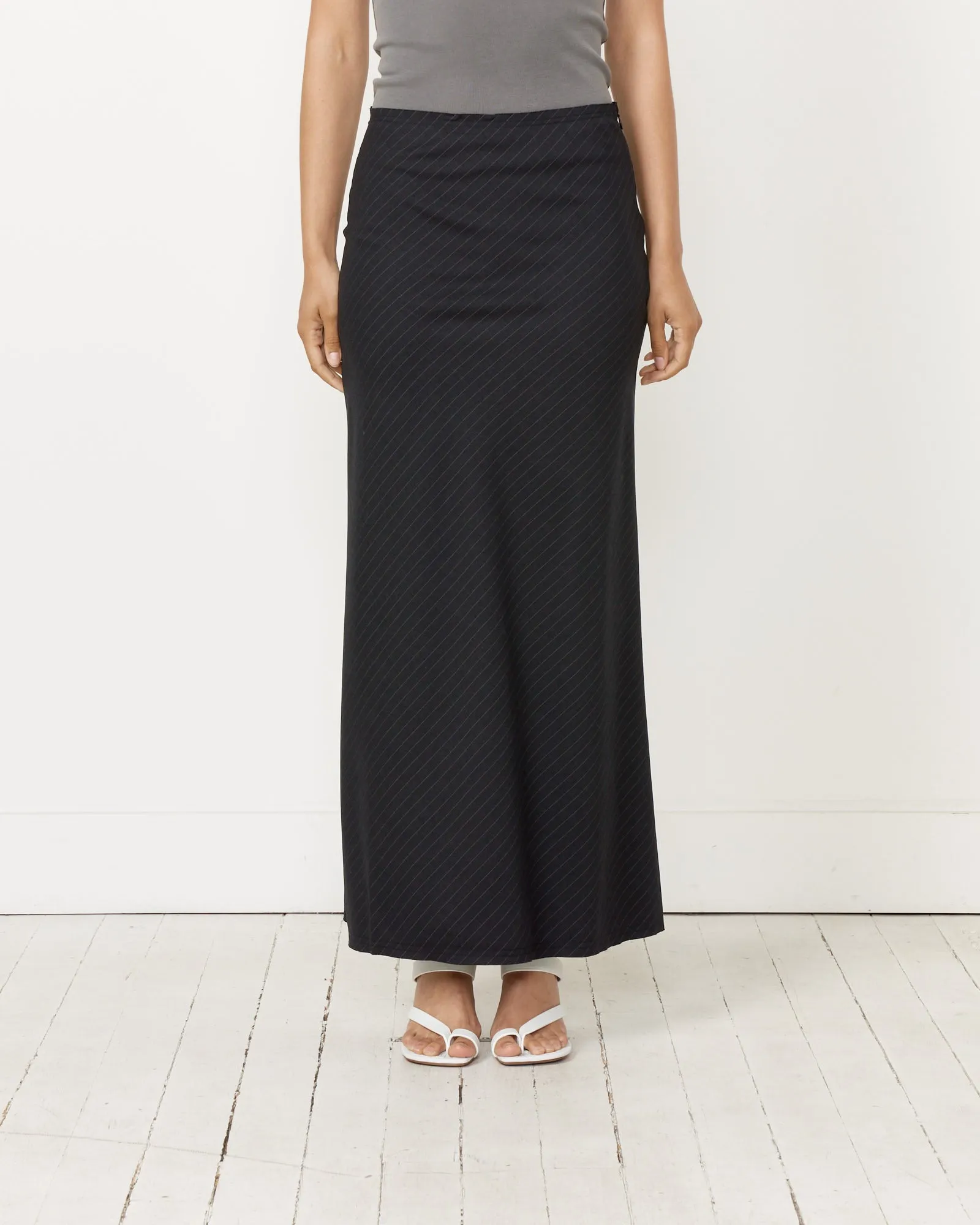 Black Pinstripe Long Skirt