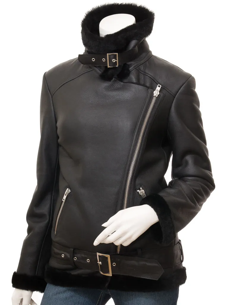 Black Shearling Biker Jacket: Dadeville