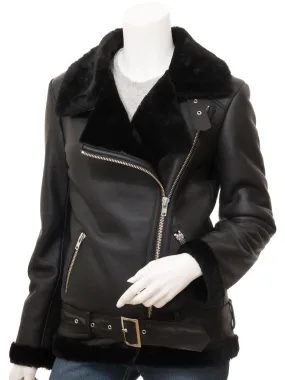 Black Shearling Biker Jacket: Dadeville