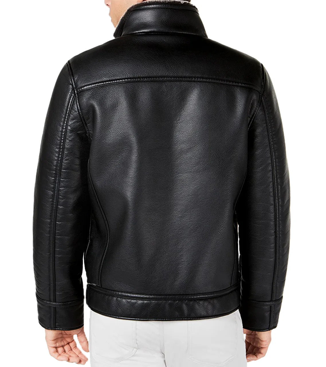 Men Black Shearling Aviator Leather Jacket