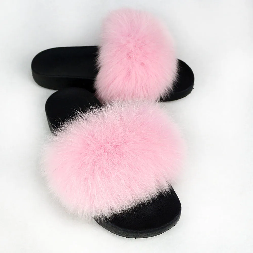 Blush Elegant Polar Fox Fur Slippers