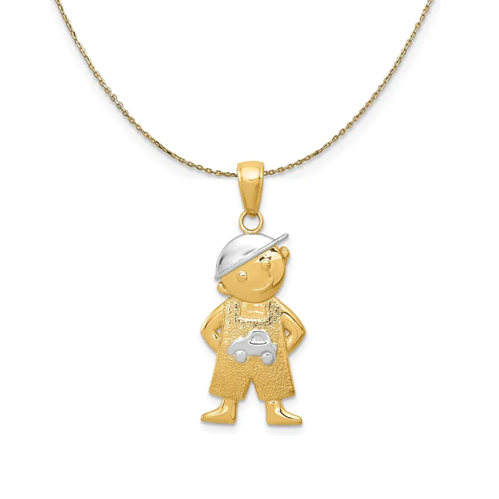 14k Gold Rhodium Boy Hands Pockets Pendant