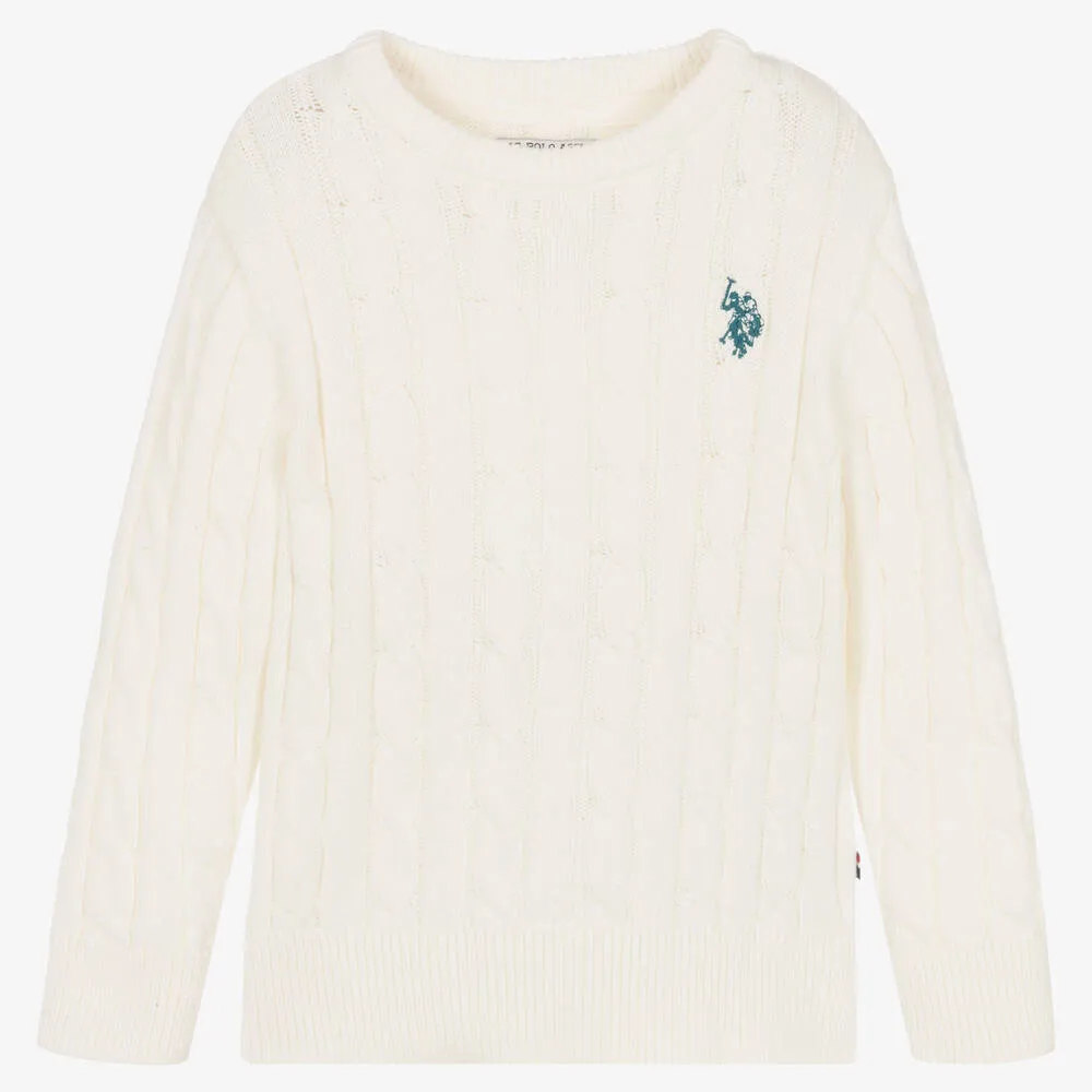 Boys Ivory Cable Knit Cotton Sweater