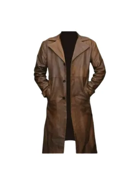 Brown Leather Trench Coat in Real Lambskin Leather