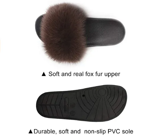 Brown Polar Fox Fur Slippers