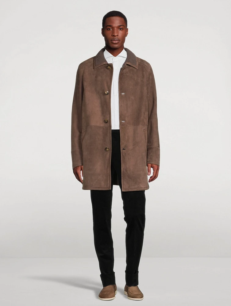 Men's Brown Suede Shearling Jacket