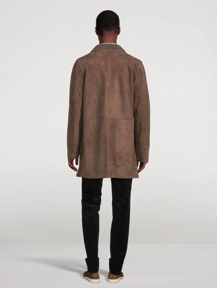 Men's Brown Suede Shearling Jacket