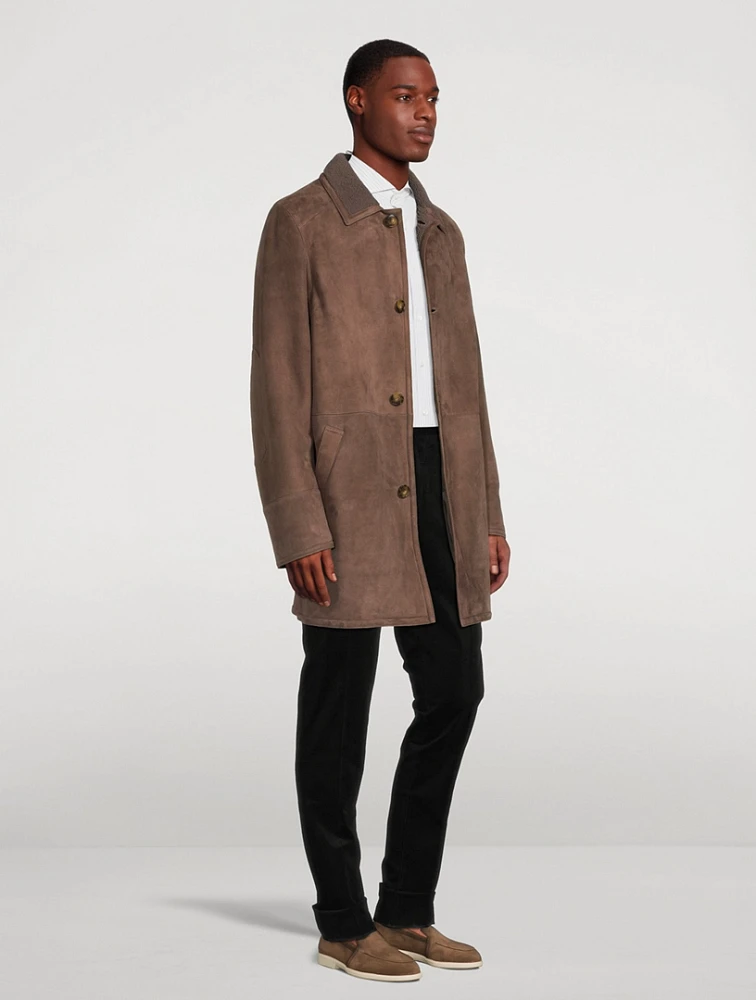 Men's Brown Suede Shearling Jacket