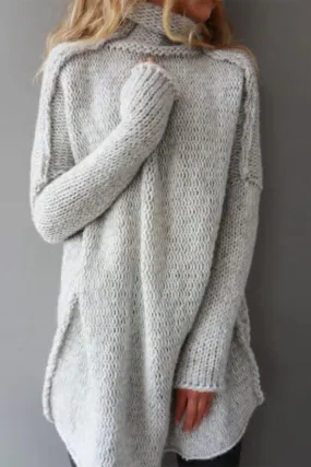 Casual Solid Patchwork Turtleneck Tops