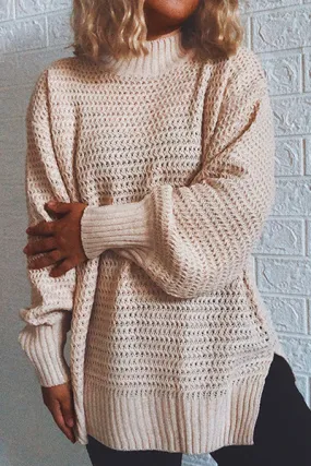 Casual Solid Slit Turtleneck Sweater