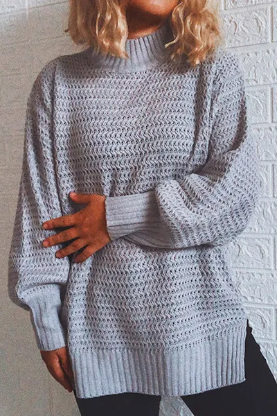 Casual Solid Slit Turtleneck Sweater