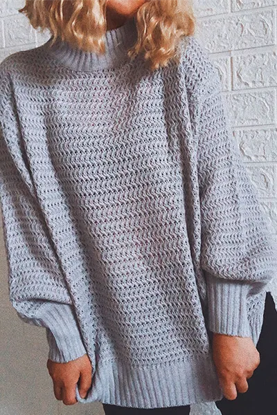 Casual Solid Slit Turtleneck Sweater