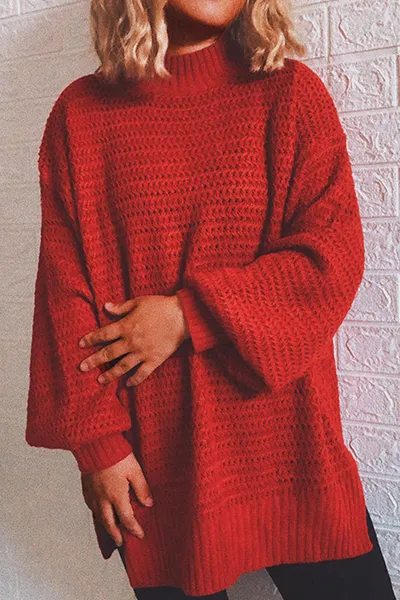 Casual Solid Slit Turtleneck Sweater