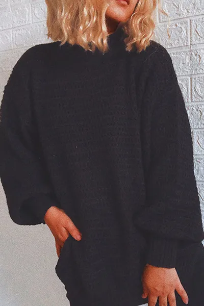 Casual Solid Slit Turtleneck Sweater