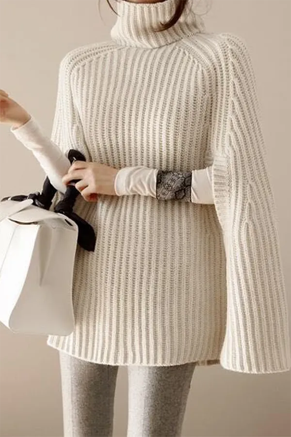 Solid Turtleneck Tops Sweater in Joint Design