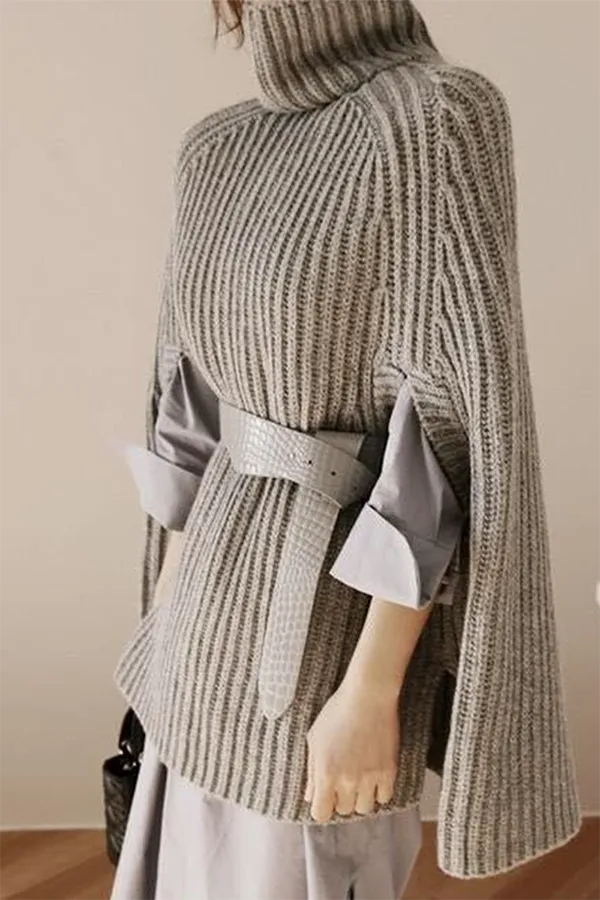 Solid Turtleneck Tops Sweater in Joint Design