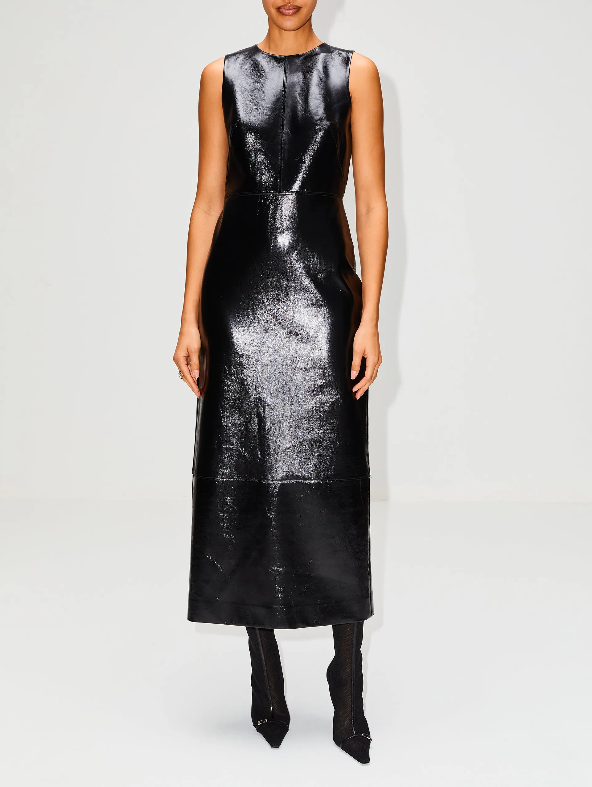 Leather Column High Neck Dress