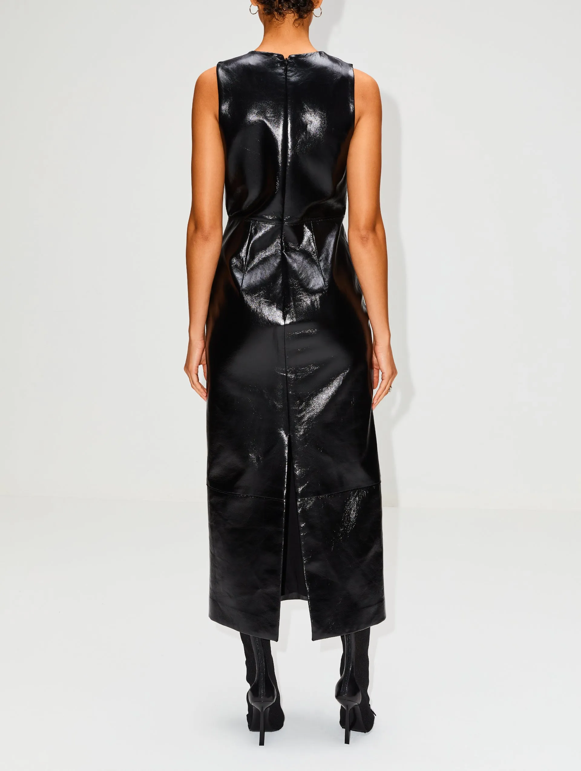 Leather Column High Neck Dress