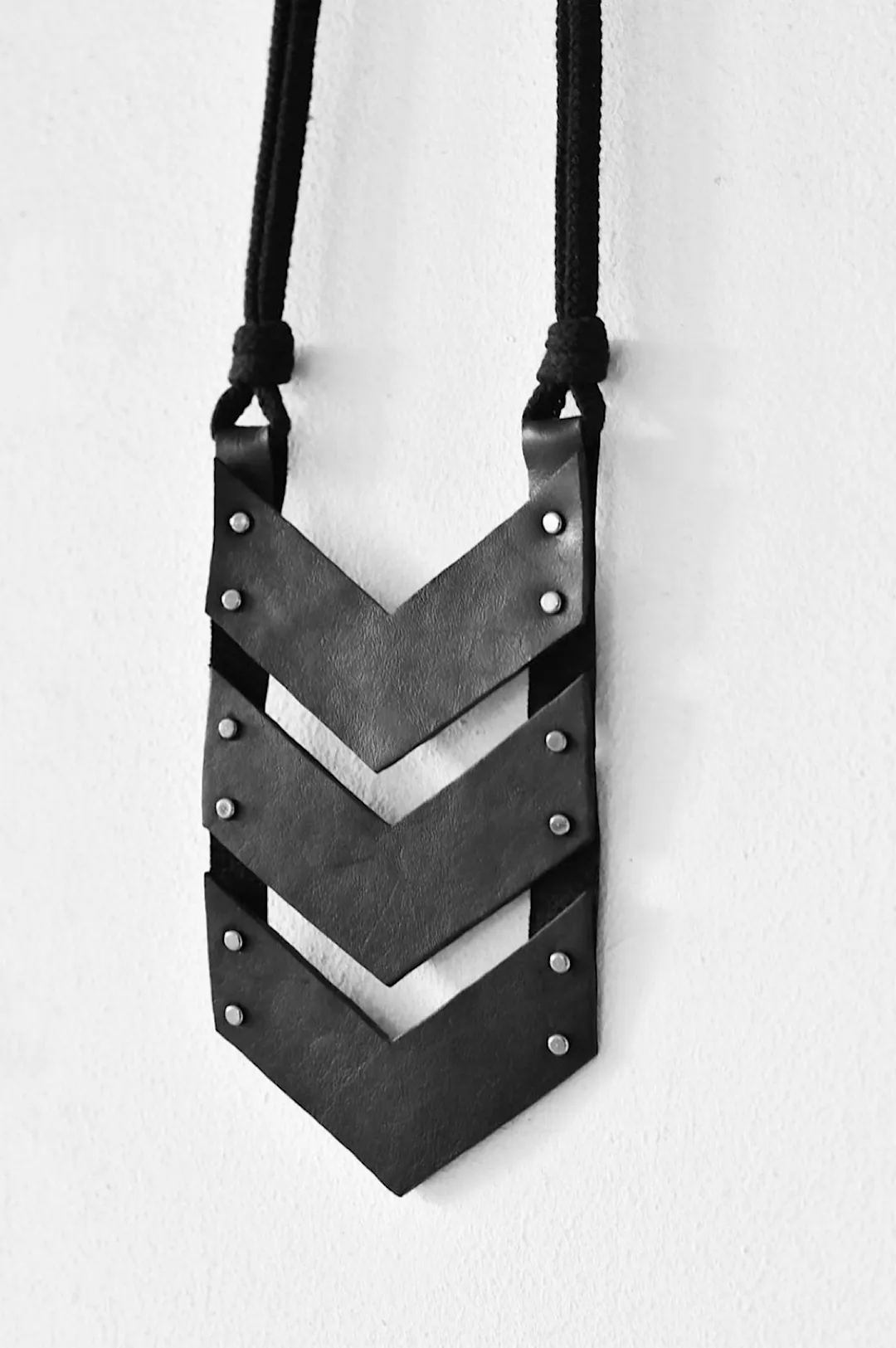 Genuine Black Chevron Leather Necklace