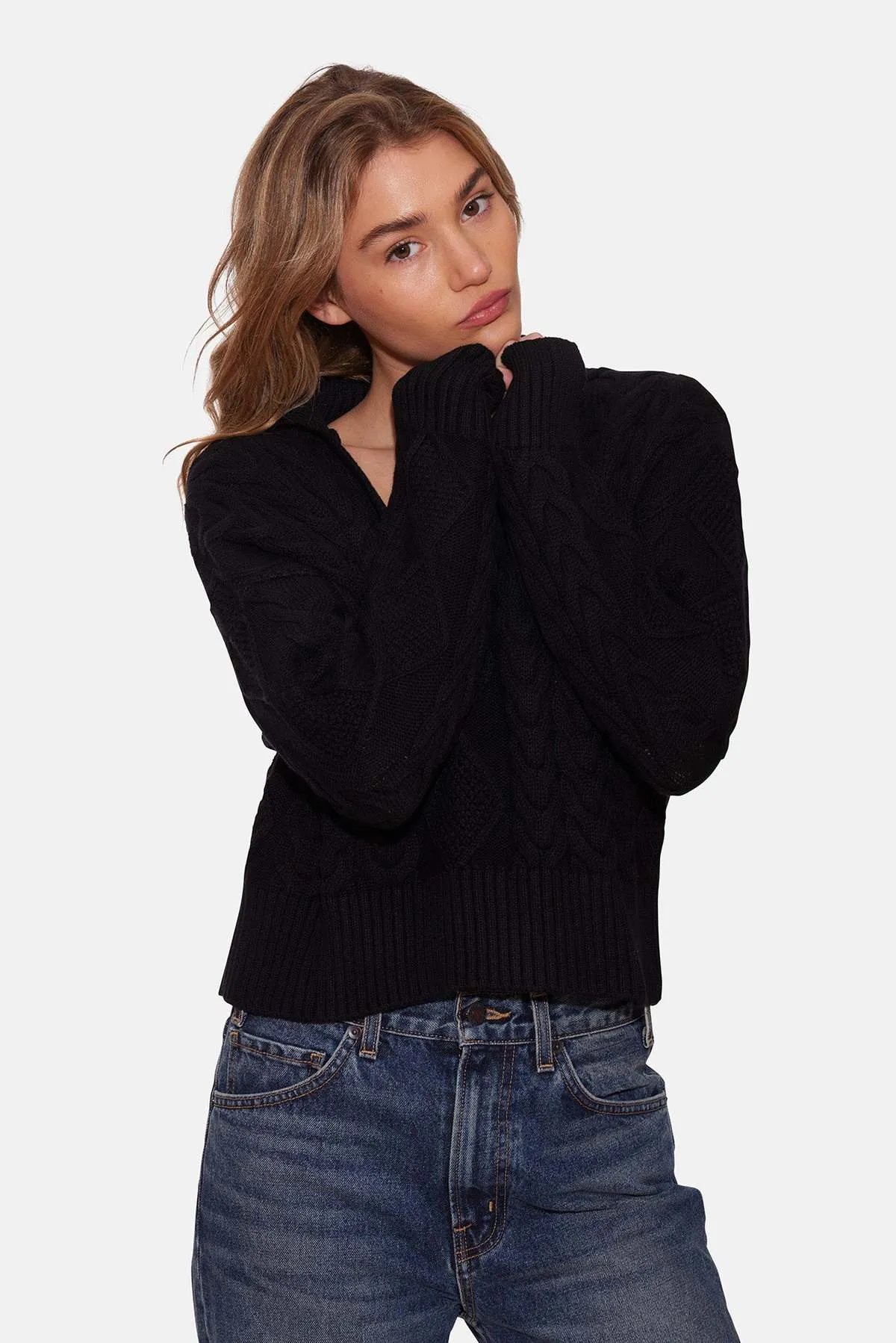 Classic Coal Cable Knit Sweater