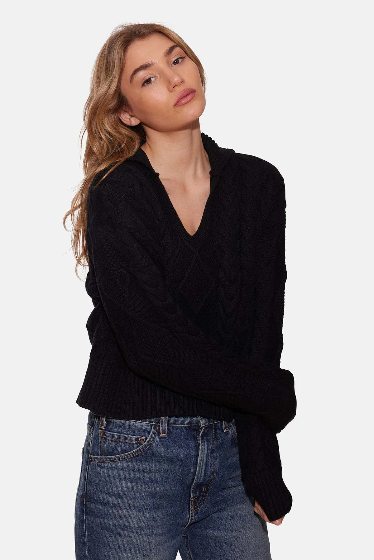 Classic Coal Cable Knit Sweater