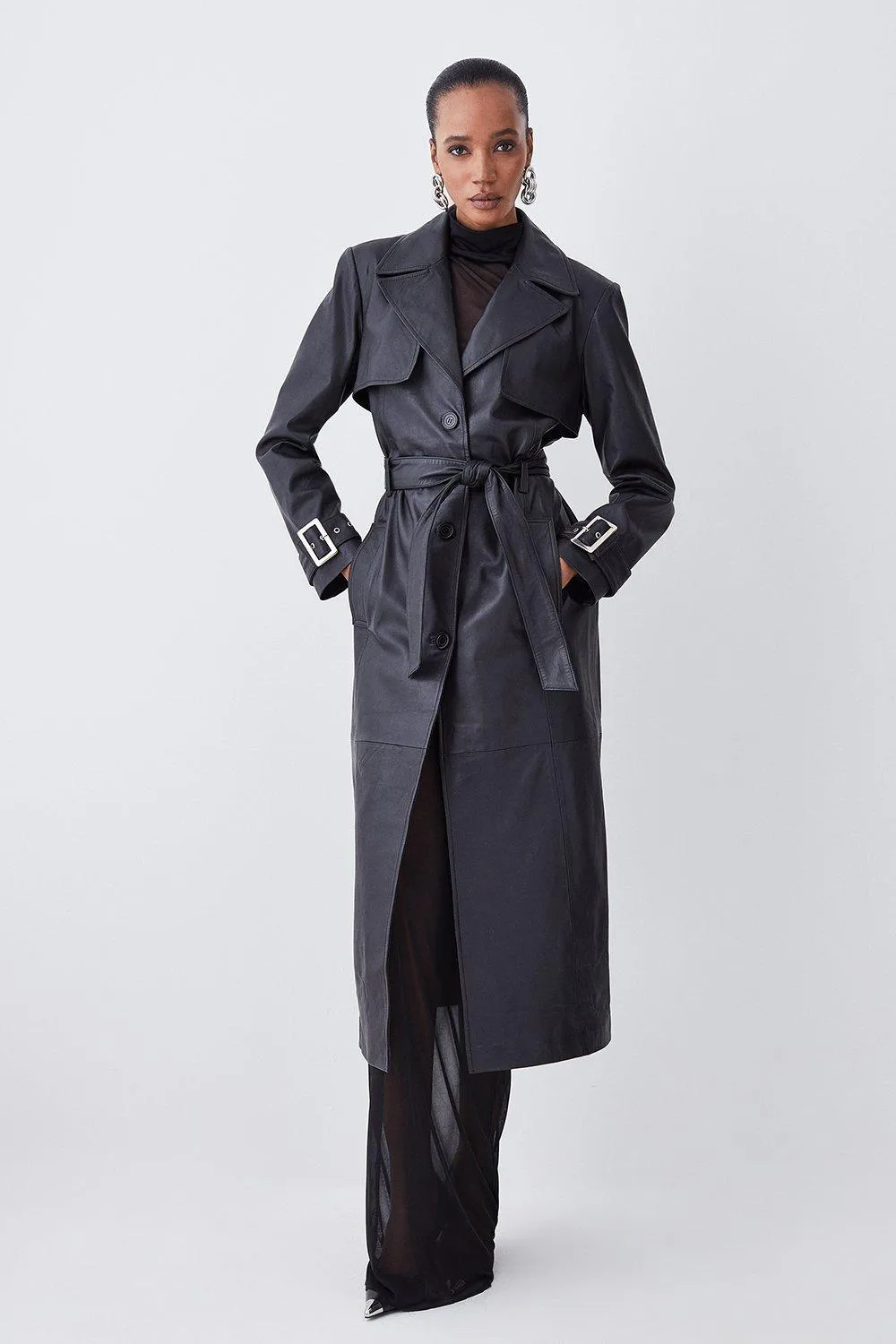 Clean Longline Leather Trench