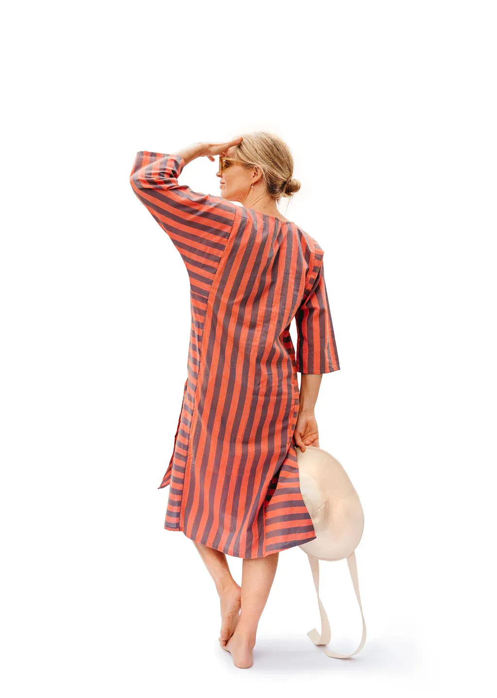 Punkwasp Beach Tunic Dress Coral & Grey Stripe