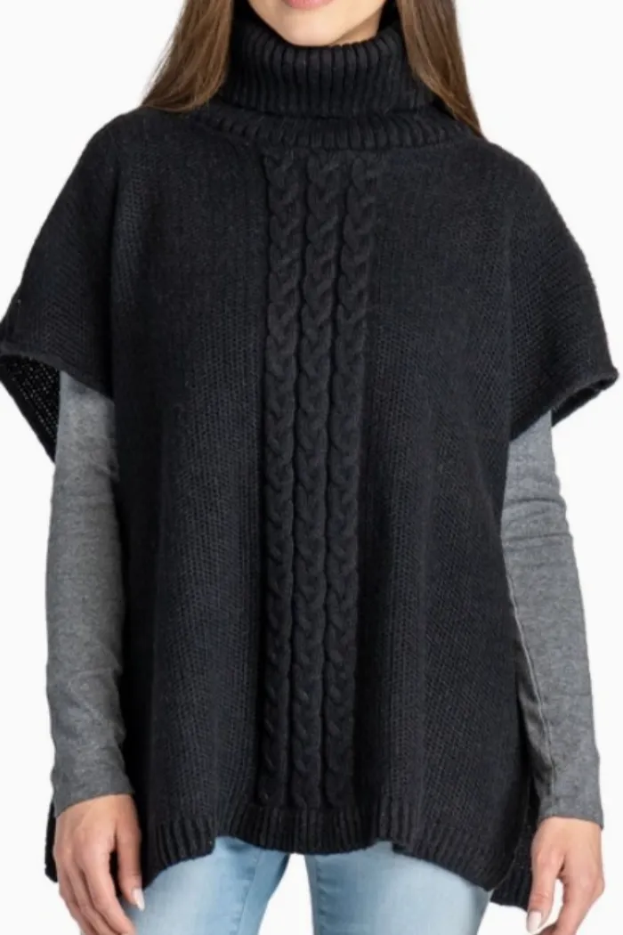 Cozy Cowl Neck Cable Knit Poncho from Park City