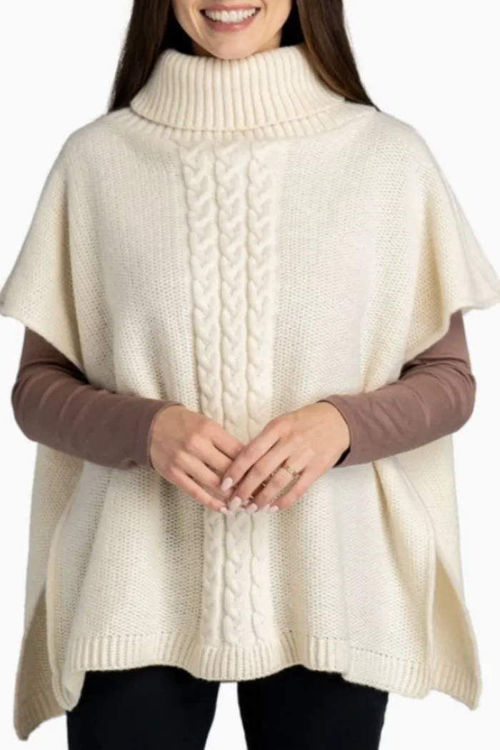 Cozy Cowl Neck Cable Knit Poncho from Park City