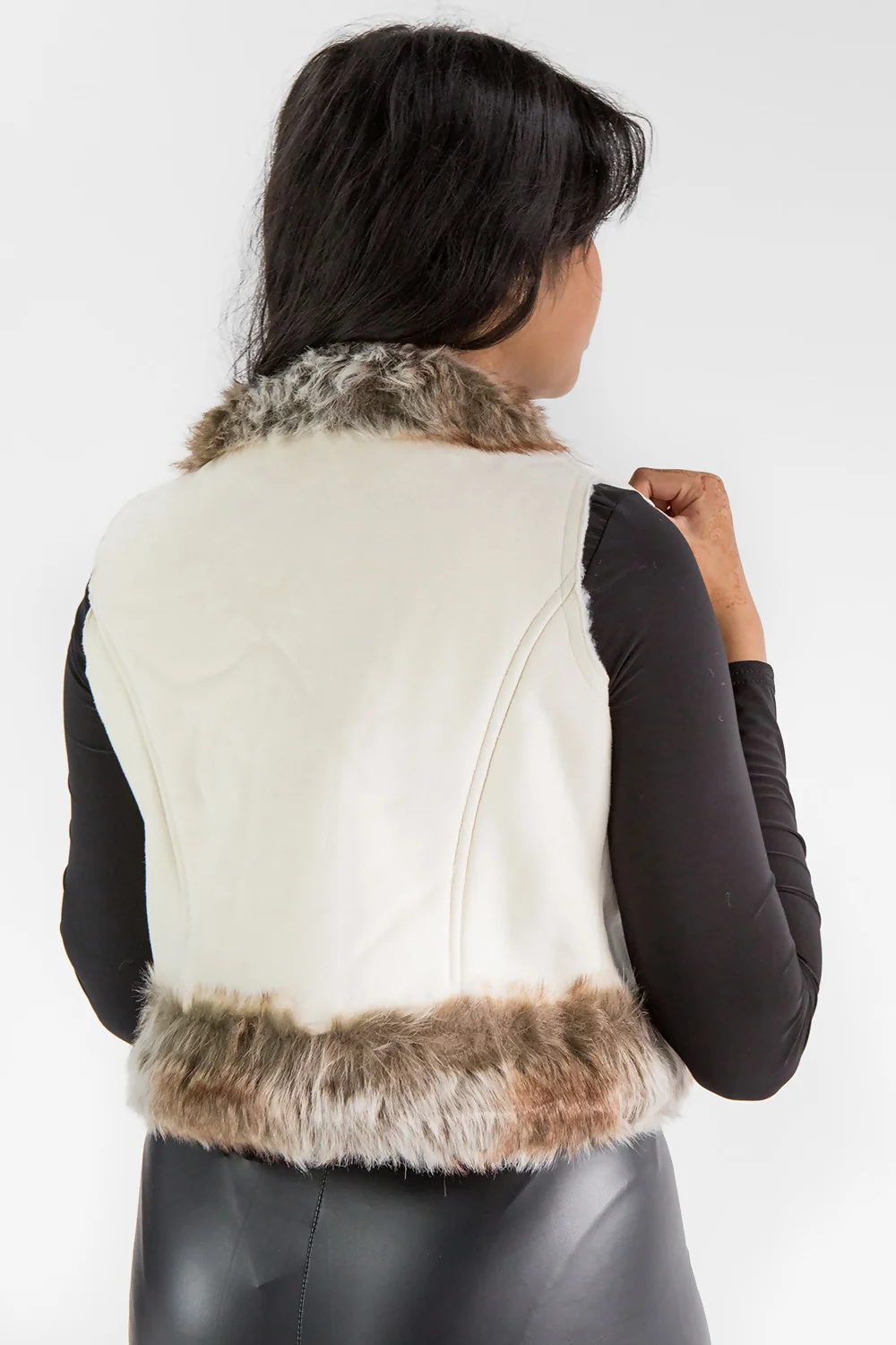 Cream Faux Shearling Sleeveles Jacket