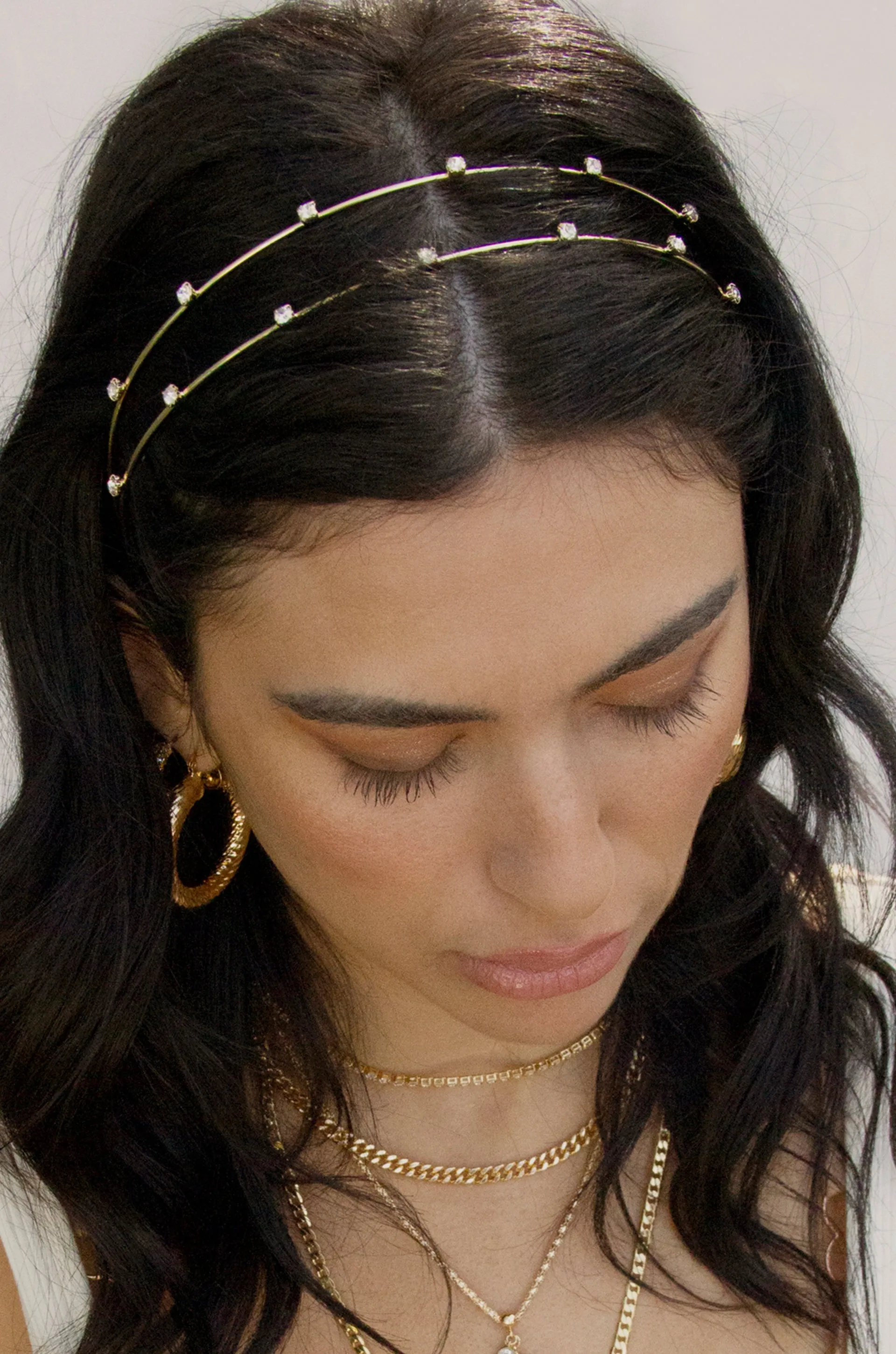 Dainty Crystal Adorned Gold Headband