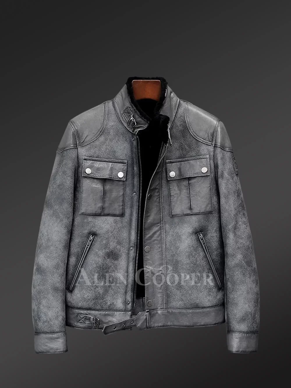 Distressed Grey Shearling Jacket