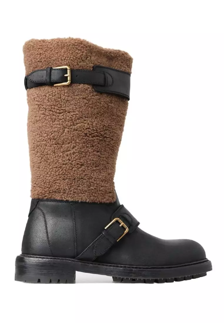 Black Leather Brown Shearling Boots by Dolce & Gabbana