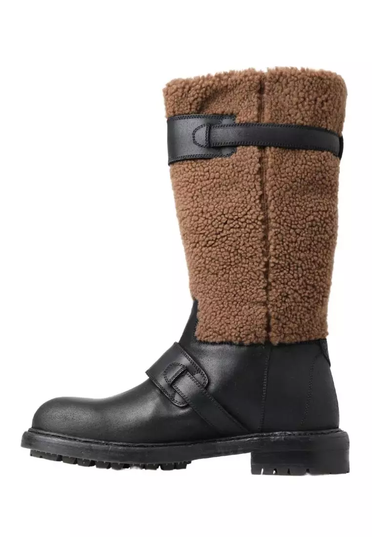 Black Leather Brown Shearling Boots by Dolce & Gabbana