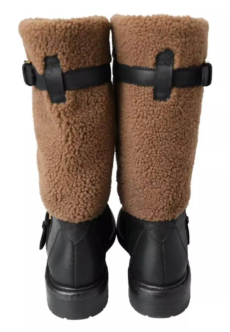 Black Leather Brown Shearling Boots by Dolce & Gabbana