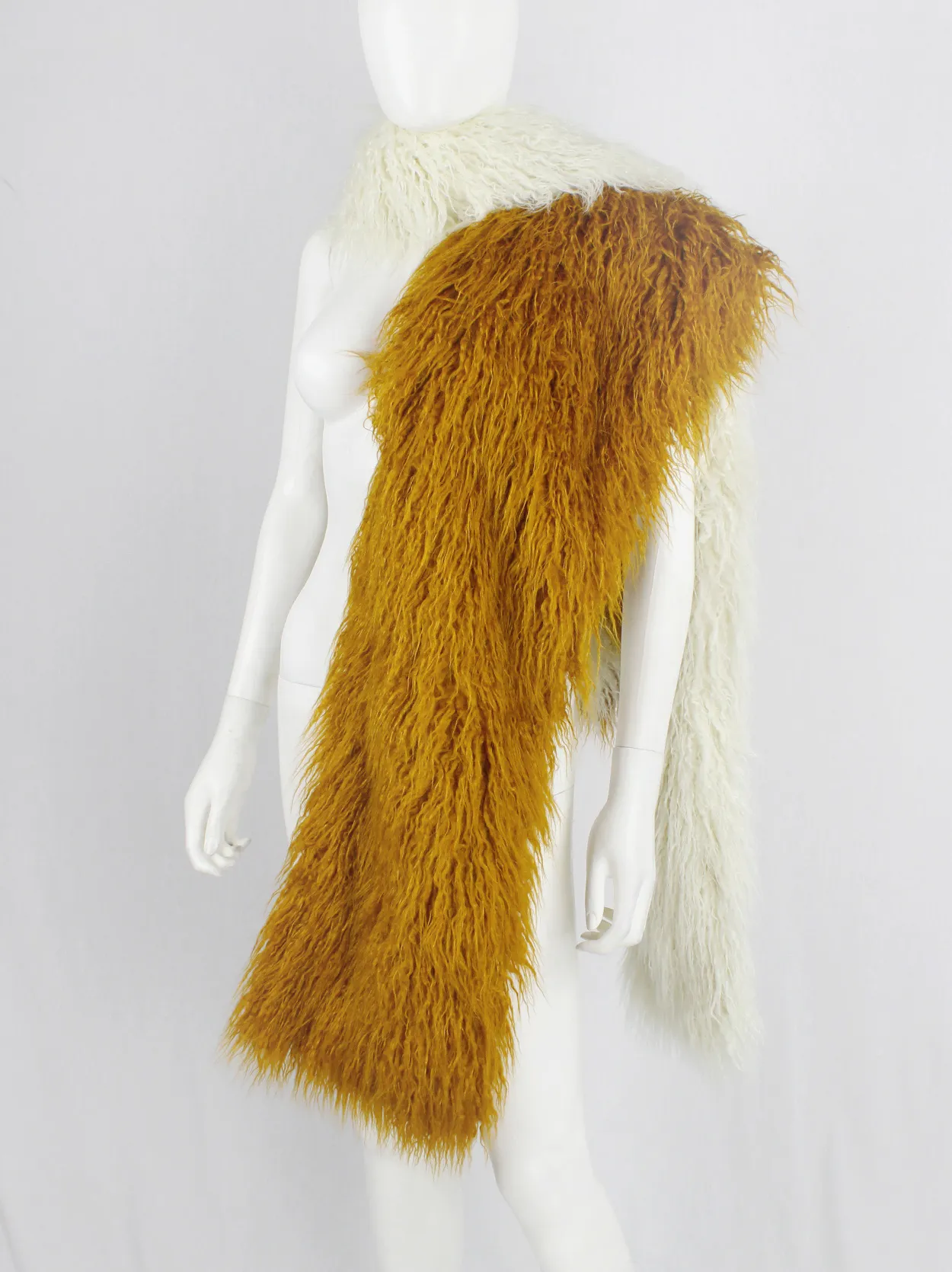 Dries Van Noten burnt orange beige oversized shaggy faux fur scarf fall 2018