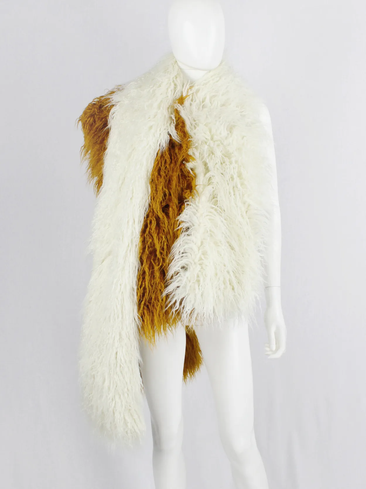 Dries Van Noten burnt orange beige oversized shaggy faux fur scarf fall 2018