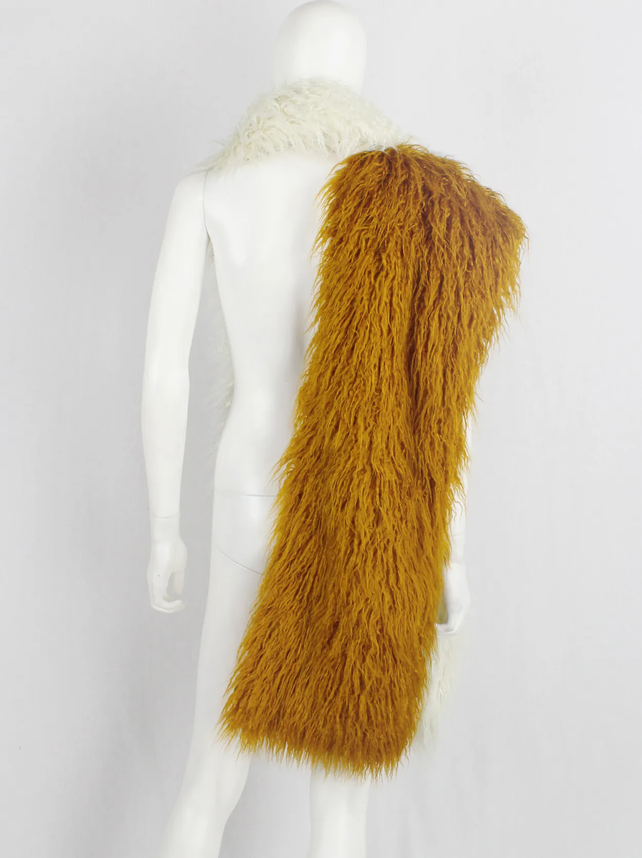 Dries Van Noten burnt orange beige oversized shaggy faux fur scarf fall 2018