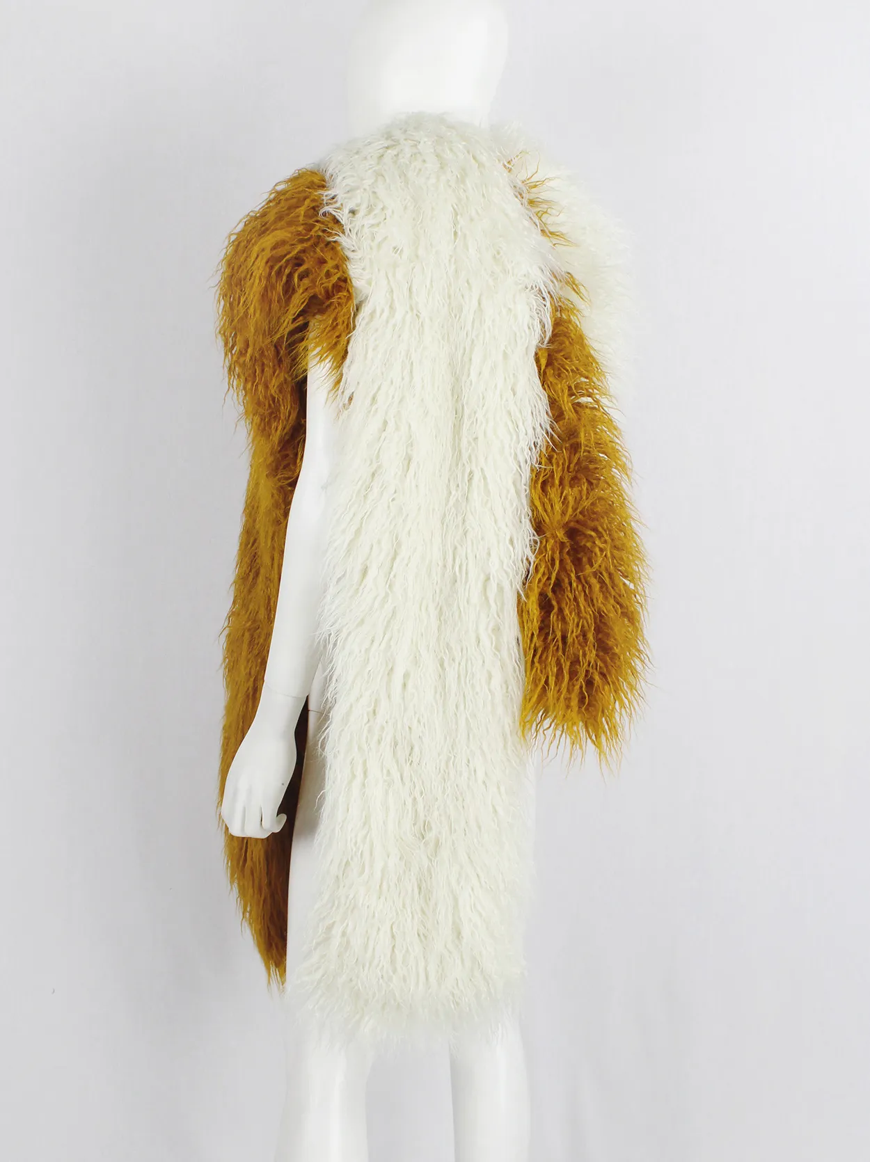 Dries Van Noten burnt orange beige oversized shaggy faux fur scarf fall 2018