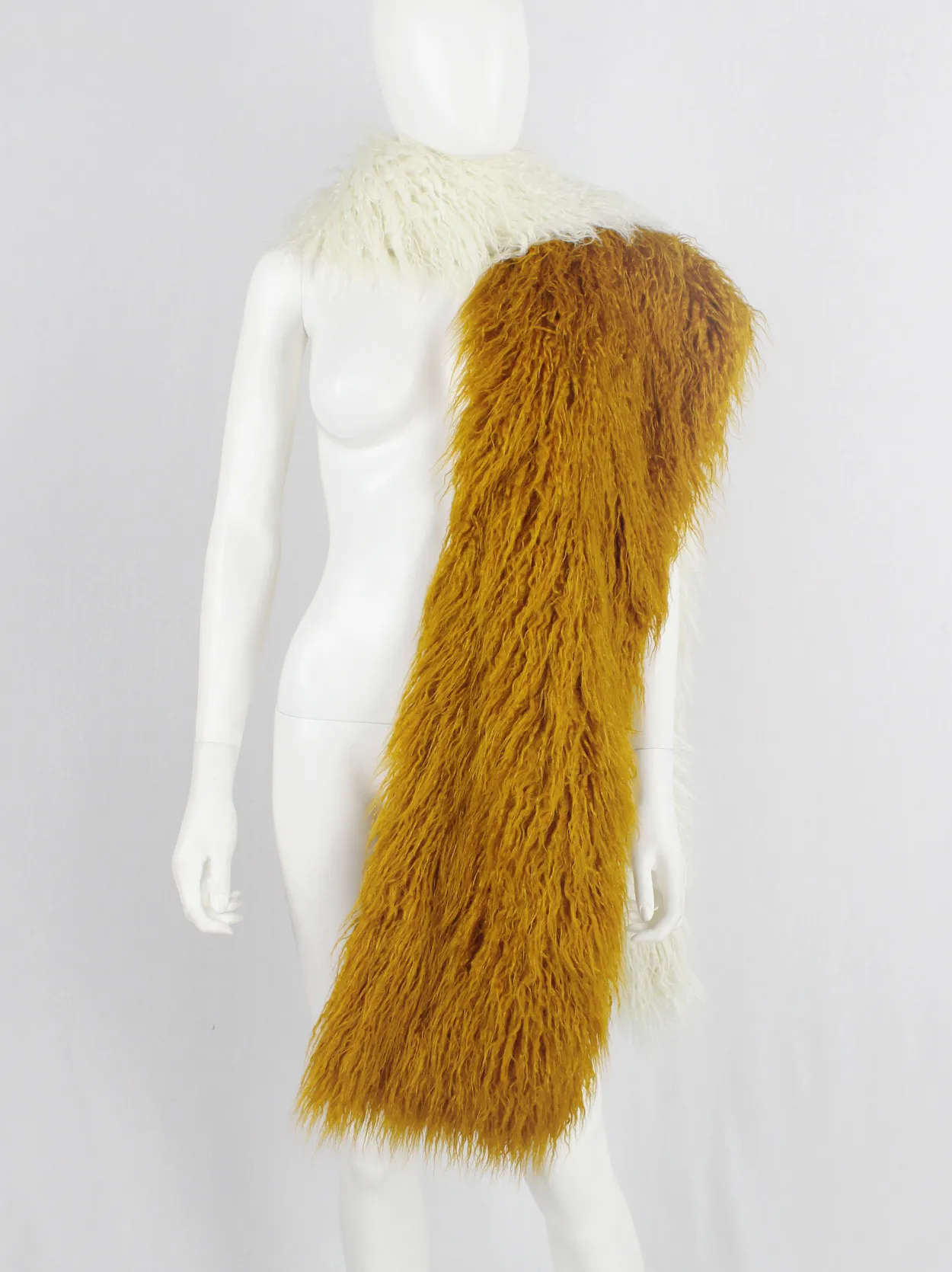 Dries Van Noten burnt orange beige oversized shaggy faux fur scarf fall 2018