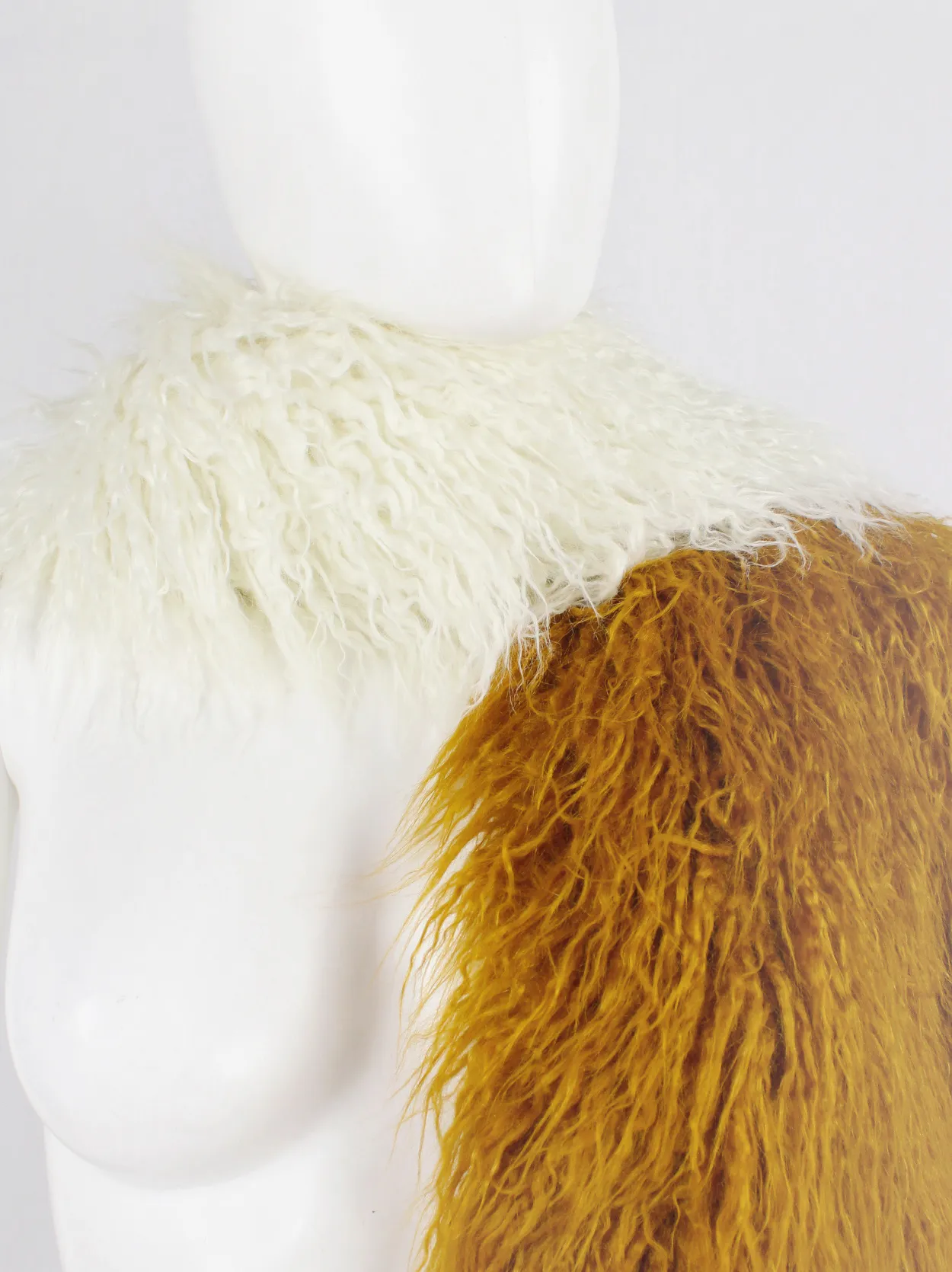 Dries Van Noten burnt orange beige oversized shaggy faux fur scarf fall 2018