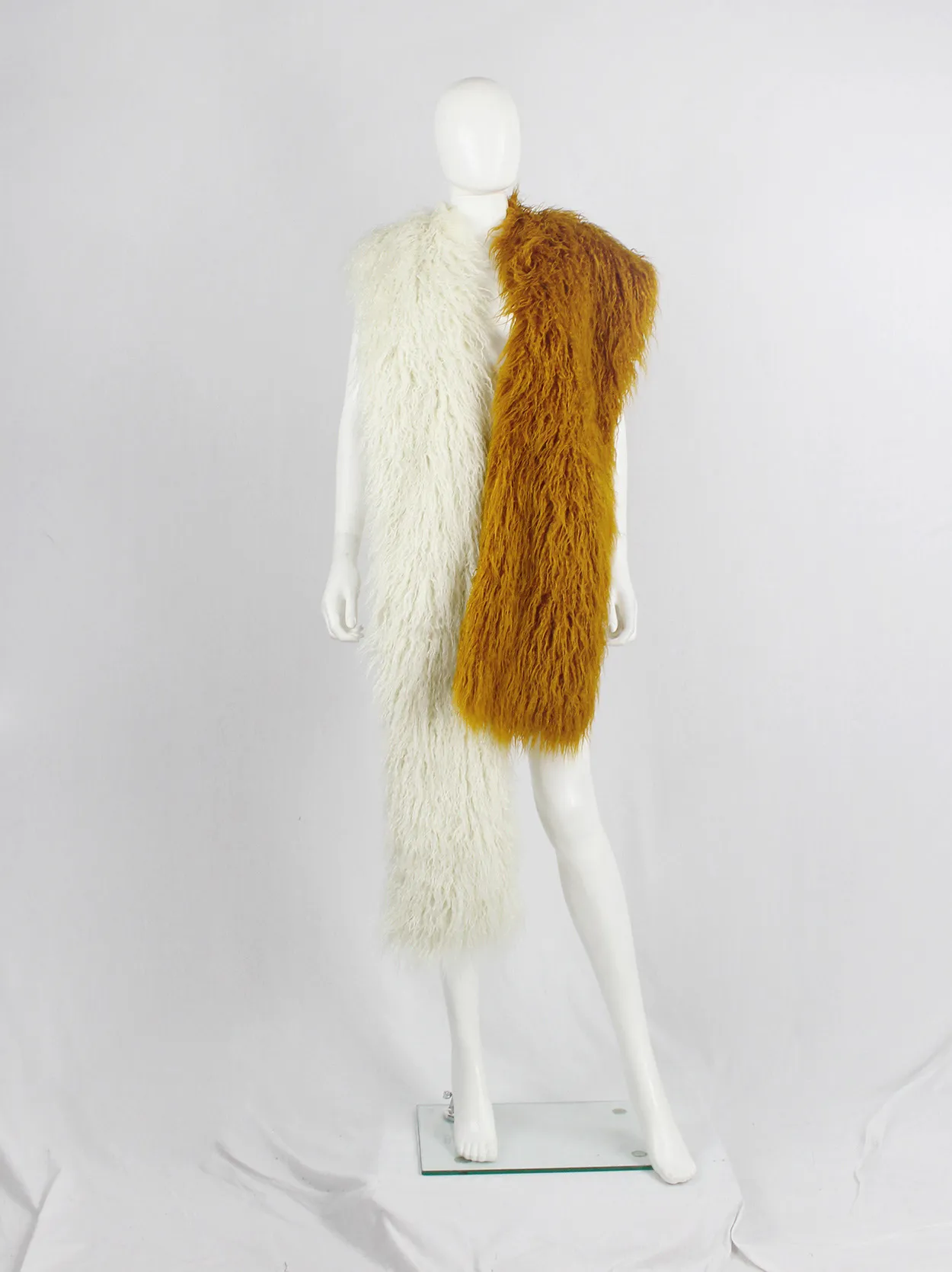 Dries Van Noten burnt orange beige oversized shaggy faux fur scarf fall 2018